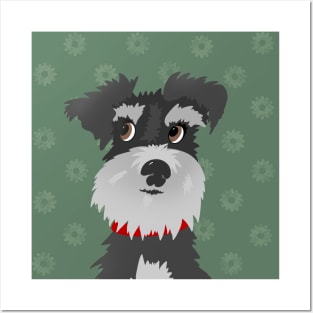 Salt and Pepper Miniature Schnauzer Dog with Green Daisies Posters and Art